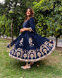 Load image into Gallery viewer, Stylish Blue Color Embroidery Work Velvet Gown Clothsvilla
