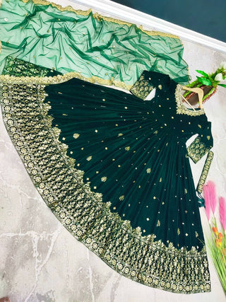 Adorable Green Color Sequence Work Velvet Gown Clothsvilla