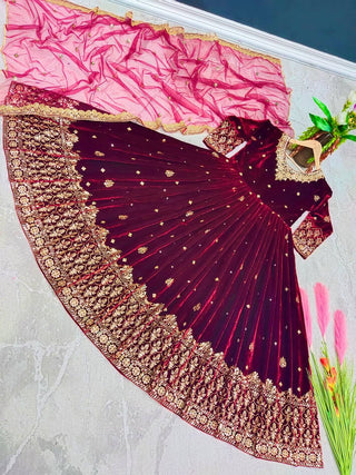 Adorable Red Color Sequence Work Velvet Gown Clothsvilla