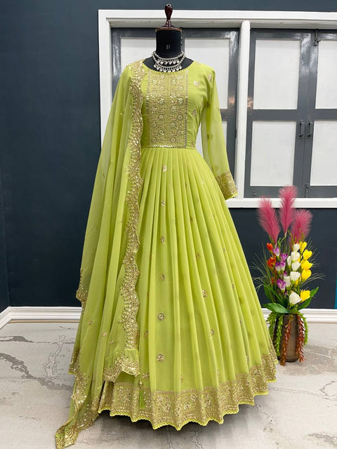Designer Light Green Color Embroidery Work Gown Clothsvilla Main image