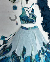 Load image into Gallery viewer, Beautiful Print Organza Sky Blue Color Lehenga Choli