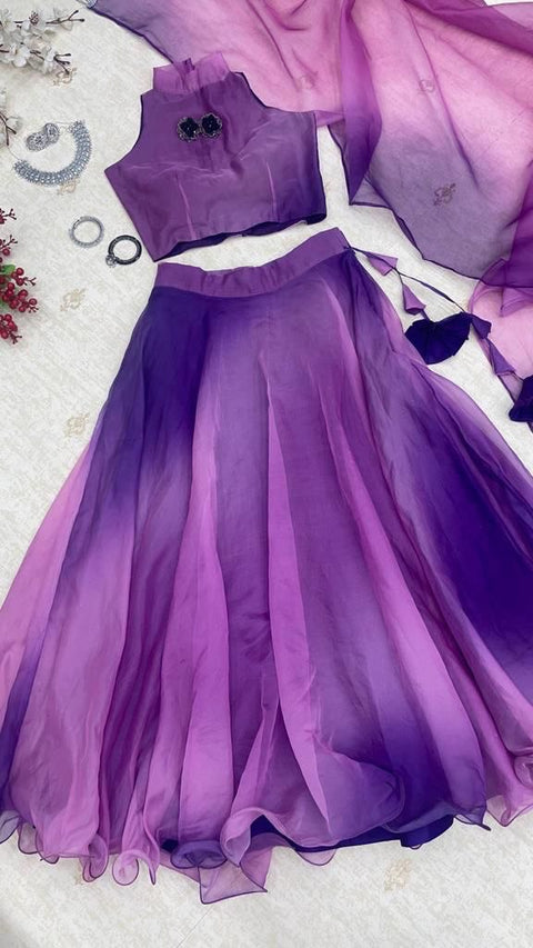 Purple Color Digital Printed Organza Silk Lehenga Choli Clothsvilla Main image