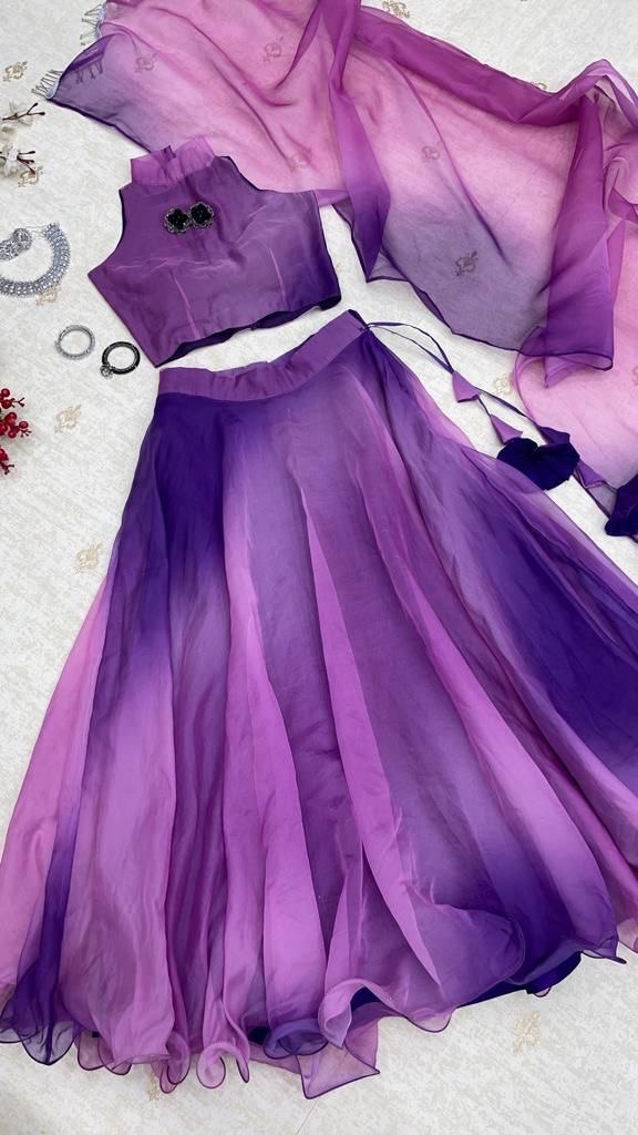 Purple Color Digital Printed Organza Silk Lehenga Choli Clothsvilla
