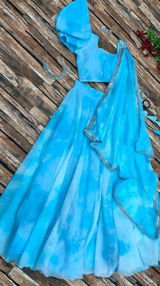 Tie Dye Sky Blue Color Awesome Lehenga Choli
