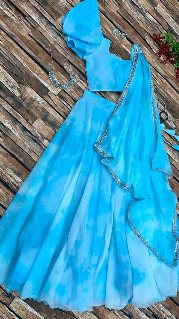 Faux Georgette Embroidery Lehenga Choli In Teal Blue Colour - LD5550220