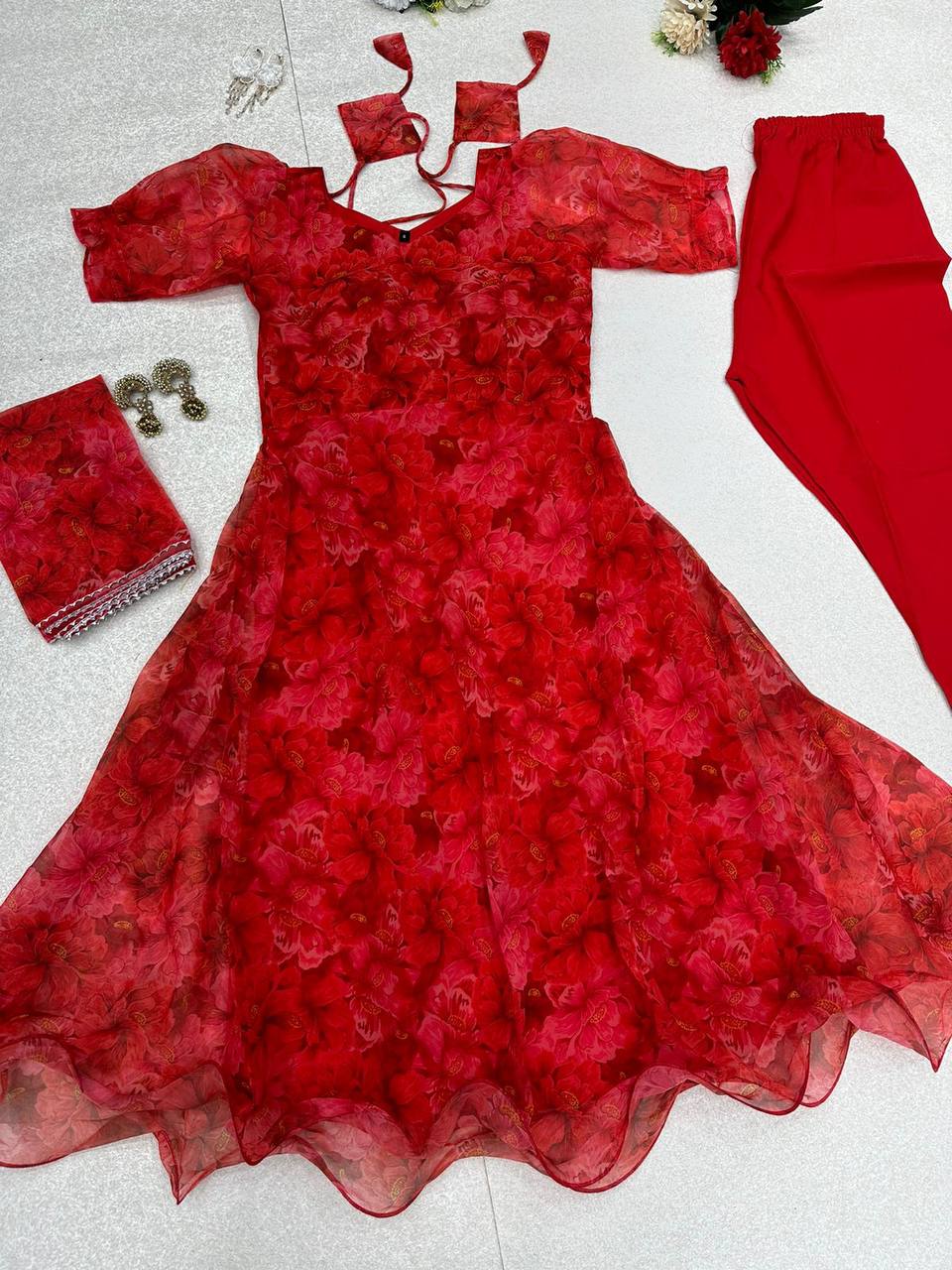 Good Looking Red Color Party Wear Anarkali Suit