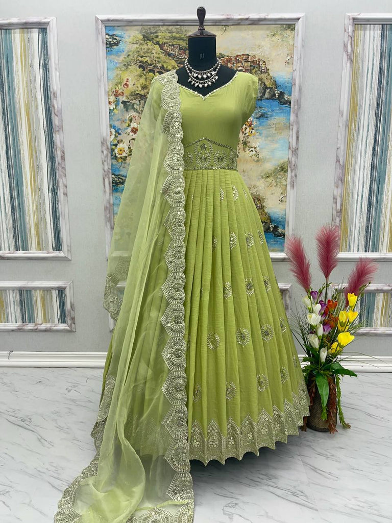Glimmering  Light Green Color Sequence Work Silk Gown Clothsvilla