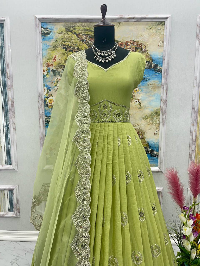 Silk Satin Plain Pre Wedding Light Green Gheer Tail Gown, Size: Free Size  at Rs 3000 in Surat