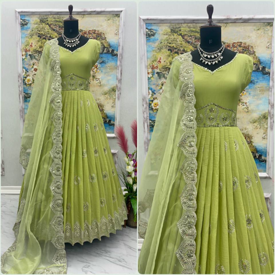 Glimmering  Light Green Color Sequence Work Silk Gown Clothsvilla