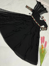 Load image into Gallery viewer, Ruffle Style Black Color Moti Work Gown Clothsvilla