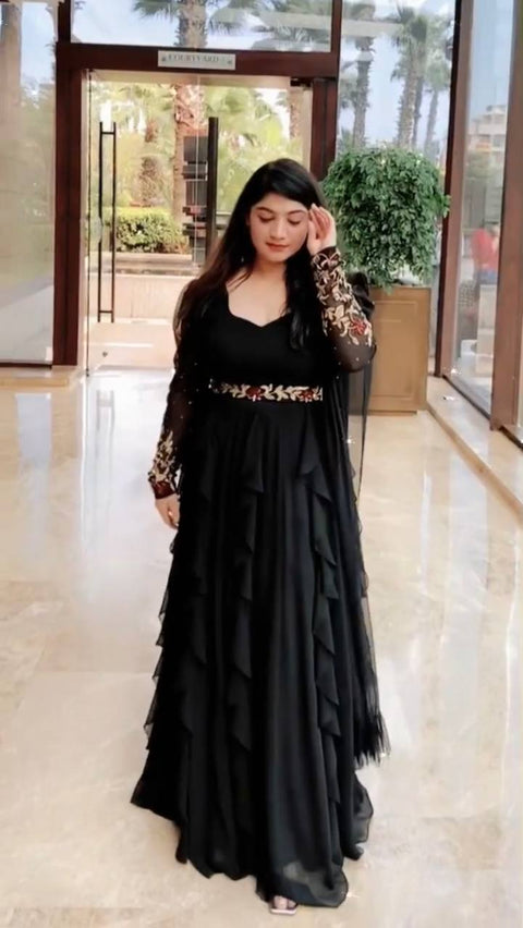 Ruffle Style Black Color Moti Work Gown Clothsvilla Main image