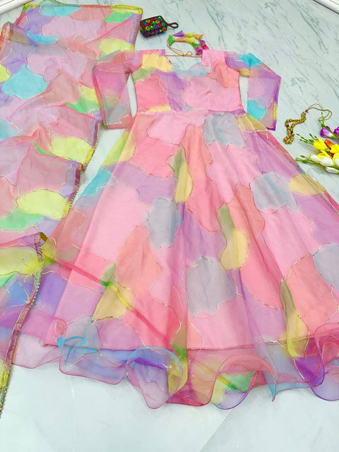 Multi Pink Color Foil Digital Print Gown Clothsvilla Main image