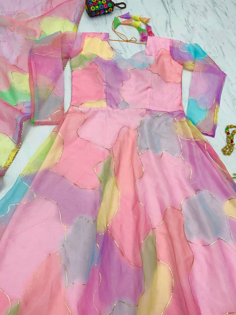 Multi Pink Color Foil Digital Print Gown Clothsvilla