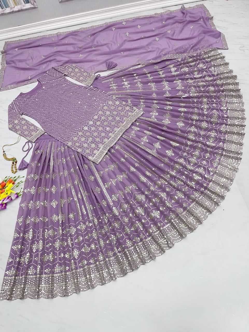 Lavender Color Sequence Top With Lehenga Clothsvilla