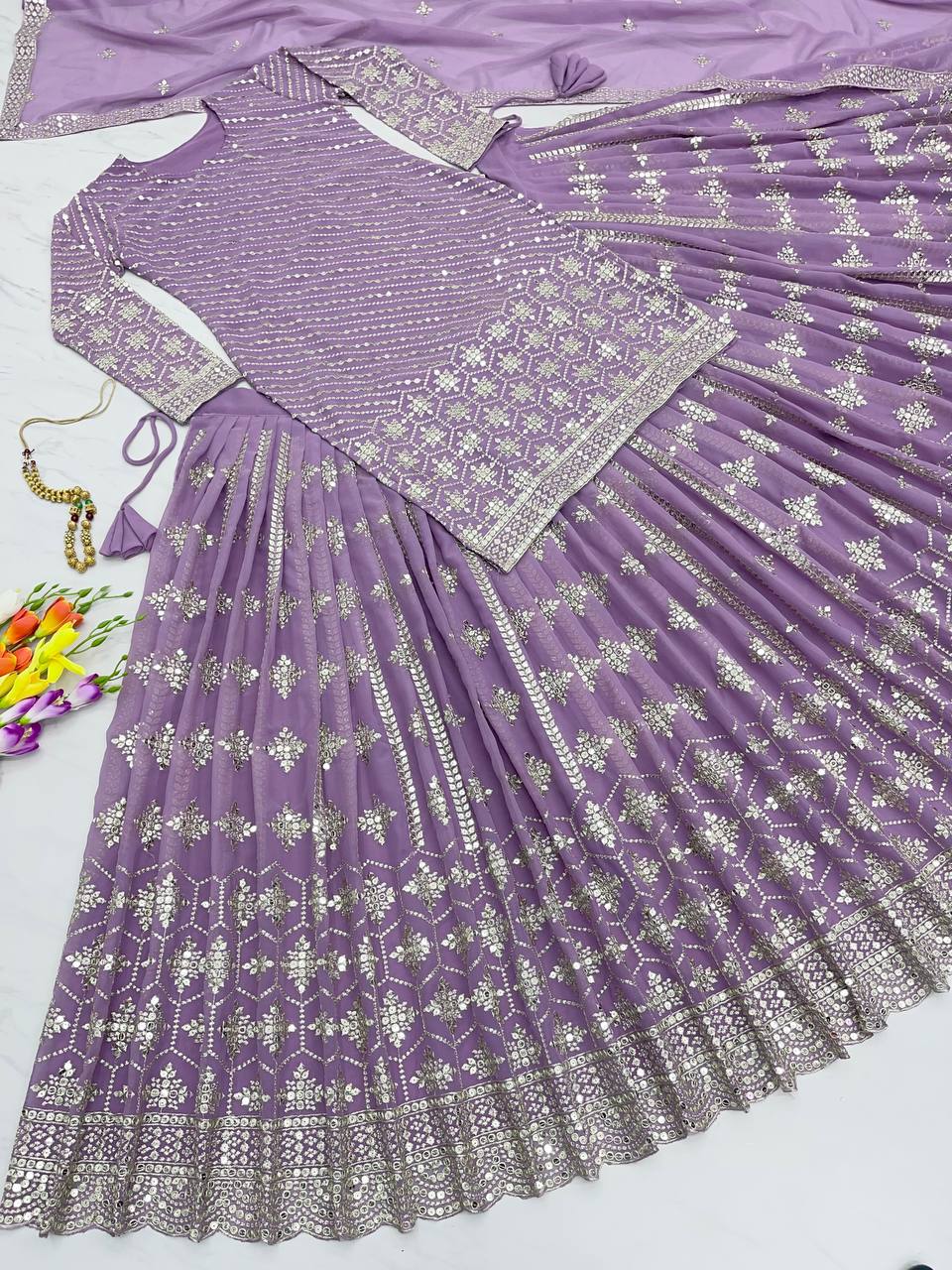 Lavender Color Sequence Top With Lehenga Clothsvilla Main image