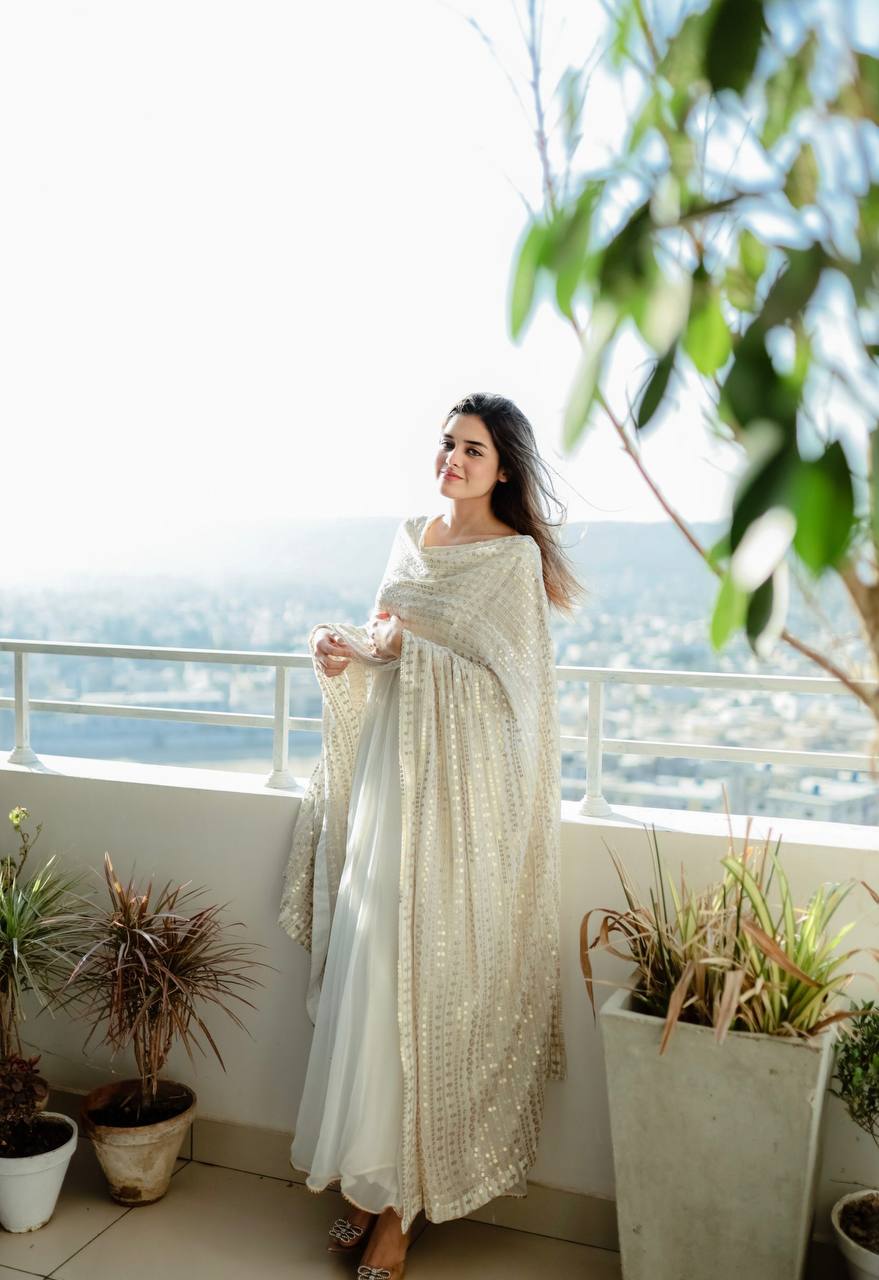 Festive Wear White Color Georgette Gown Clothsvilla