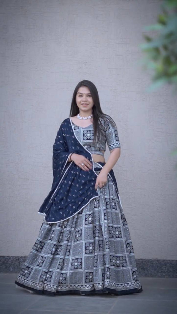Party Wear Grey and Navy Blue Girls Net Embroidered Lehenga Choli at Rs  320/set in Bankra