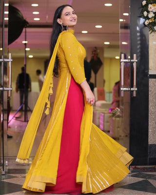 Fabulous Yellow Color Sequence Work Nayra Cut Top With Palazzo Clothsvilla