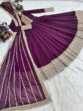 Wine Anarkali Gown in Faux Georgette with Embroidery Work Clothsvilla