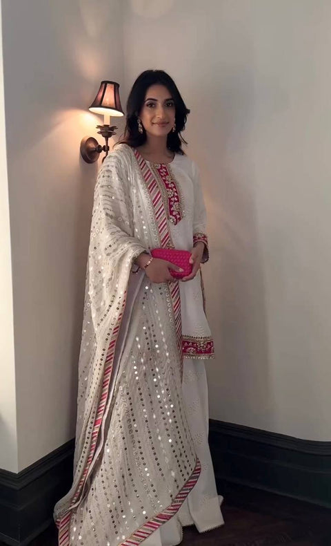 Elegant White Color Sequence Work Sharara Suit Clothsvilla Main image