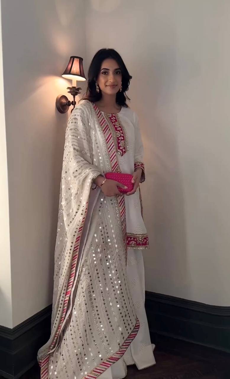 Elegant White Color Sequence Work Sharara Suit Clothsvilla