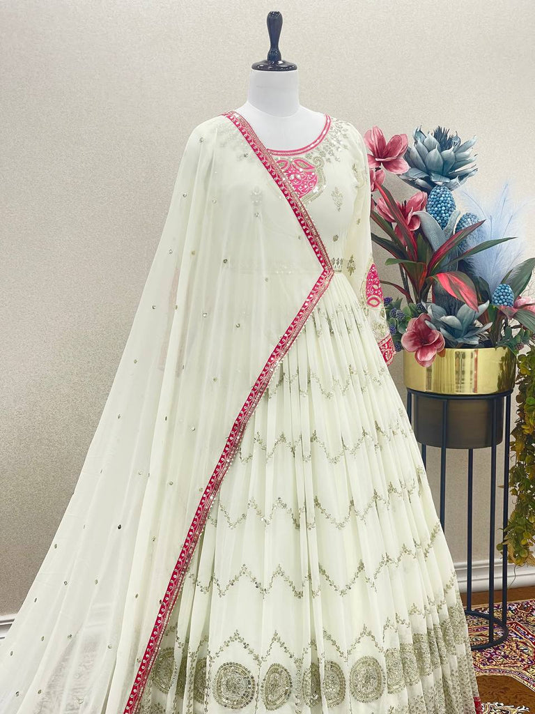 Mesmerizing Sequence Work Off White Color Gown Clothsvilla