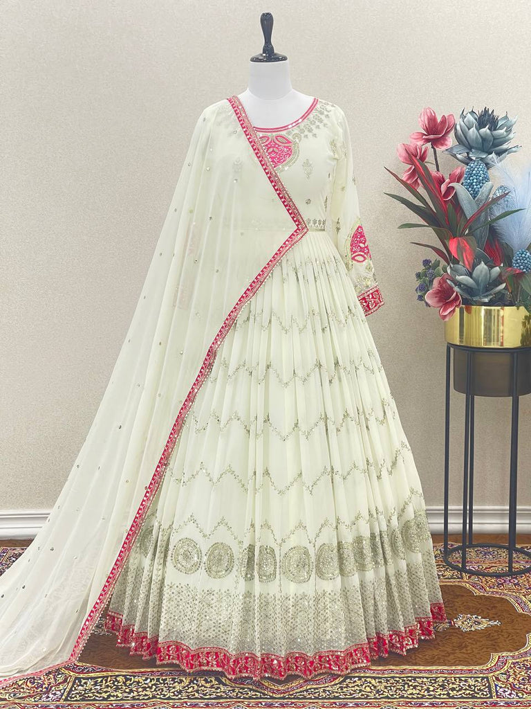 Mesmerizing Sequence Work Off White Color Gown Clothsvilla
