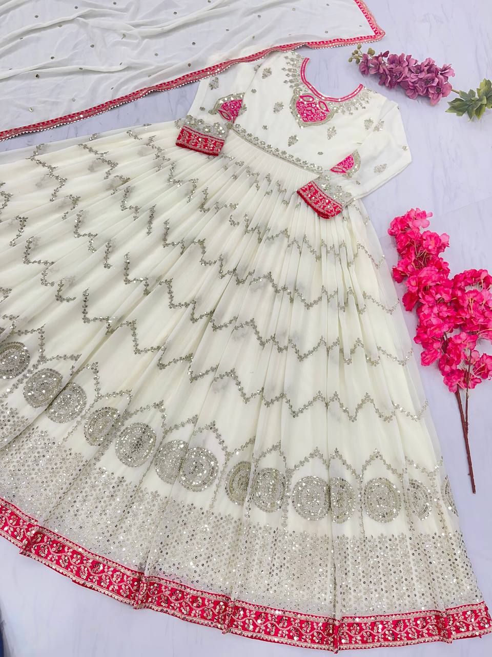 Mesmerizing Sequence Work Off White Color Gown Clothsvilla