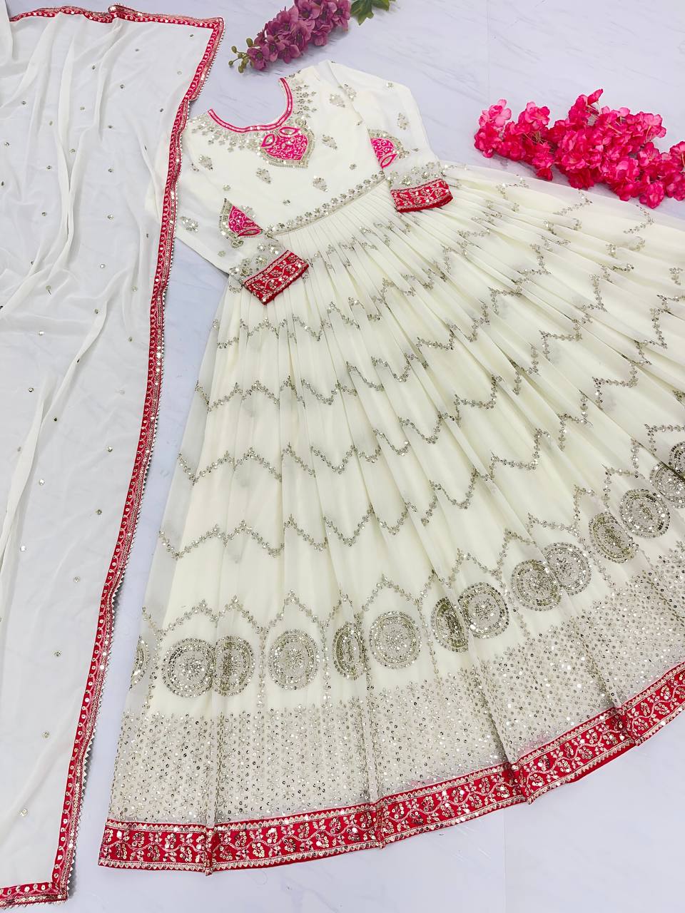 Mesmerizing Sequence Work Off White Color Gown Clothsvilla