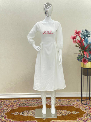 Casual Wear White Color Thread Work Pant With Long Top Clothsvilla