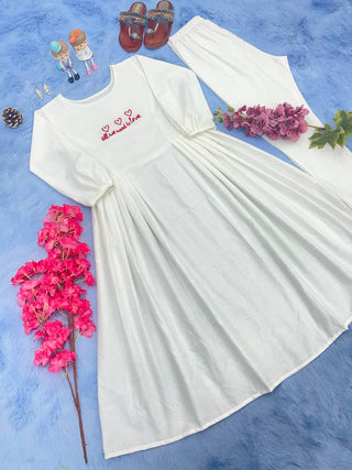 Casual Wear White Color Thread Work Pant With Long Top Clothsvilla