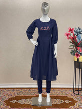 Load image into Gallery viewer, Fantastic Navy Blue Color Thread Work Pant With Long Top Clothsvilla