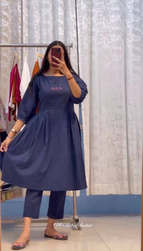 Fantastic Navy Blue Color Thread Work Pant With Long Top Clothsvilla Main image