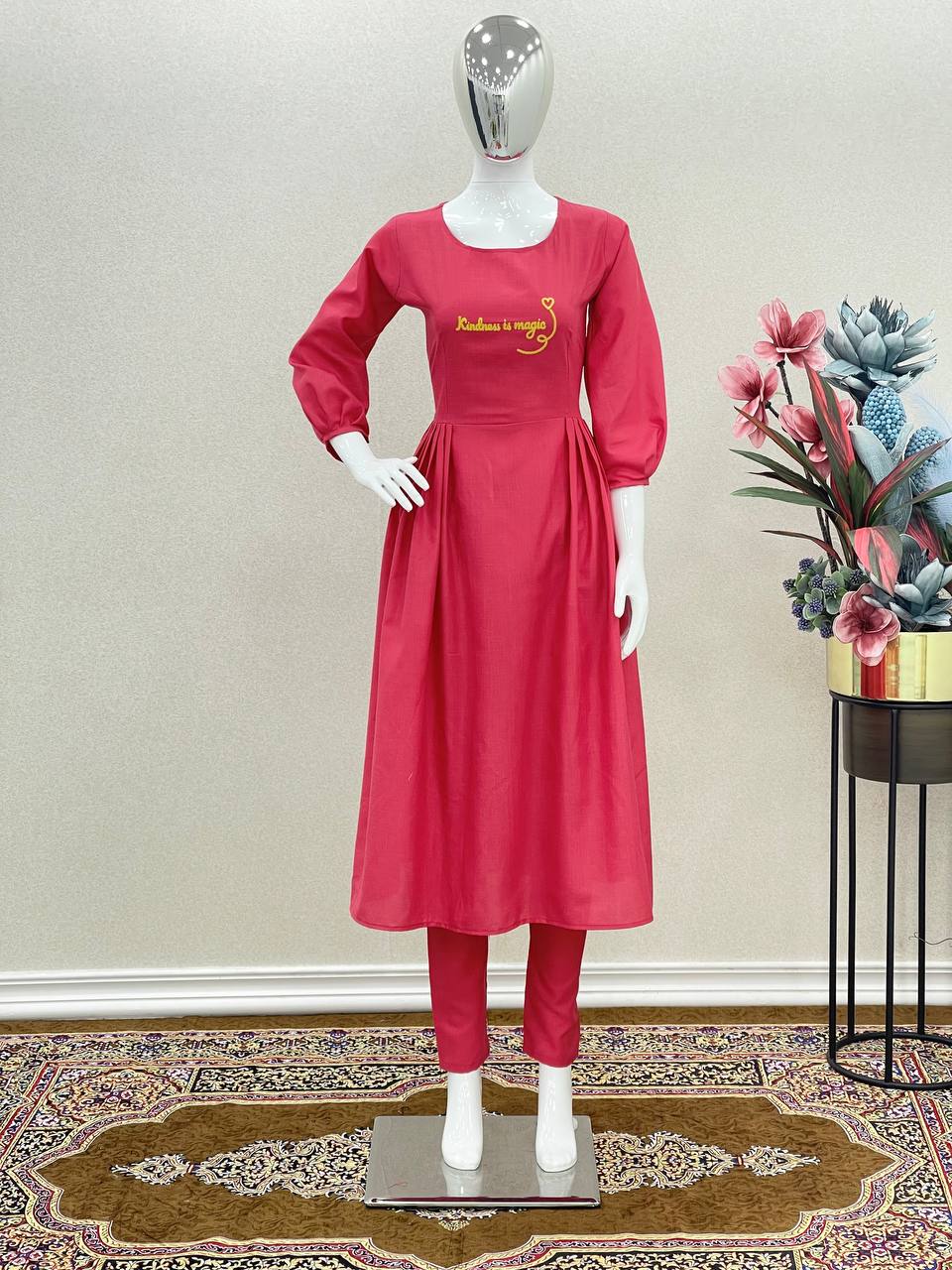 Unique Pink Color Thread Work Pant With Long Top Clothsvilla