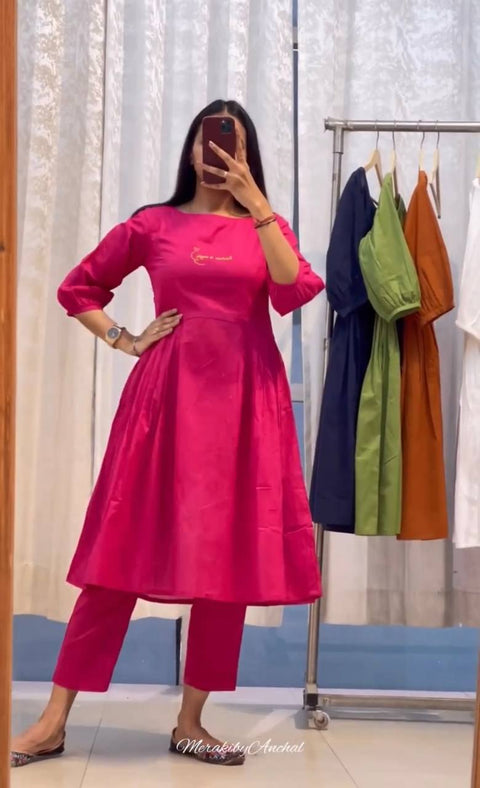 Unique Pink Color Thread Work Pant With Long Top Clothsvilla Main image