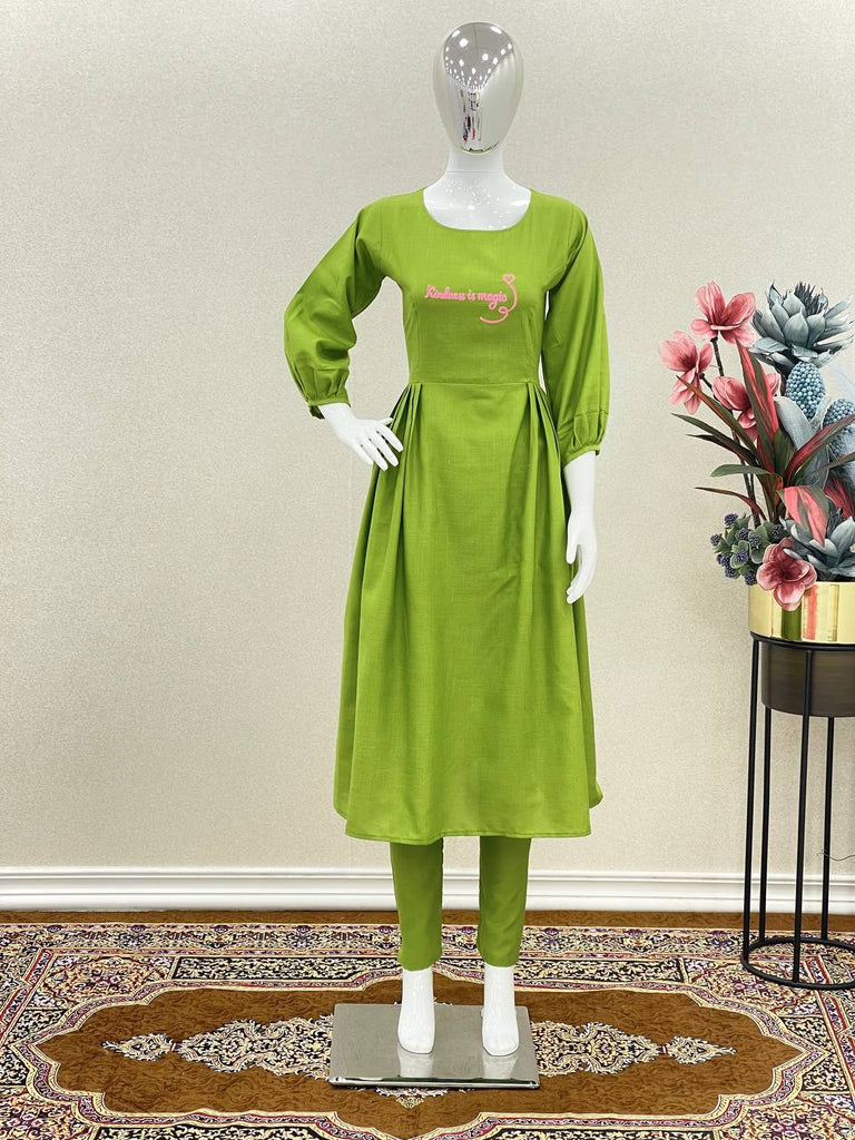 Decent Green Color Thread Work Pant With Long Top Clothsvilla