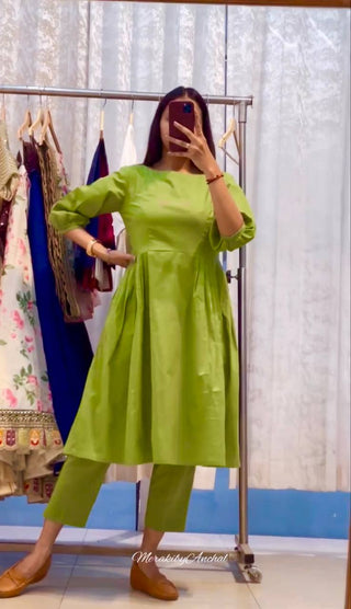 Decent Green Color Thread Work Pant With Long Top Clothsvilla
