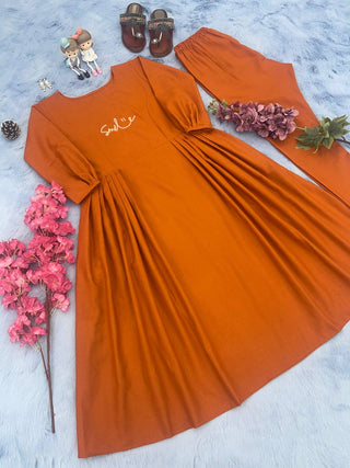 Classy Orange Color Thread Work Pant With Long Top Clothsvilla
