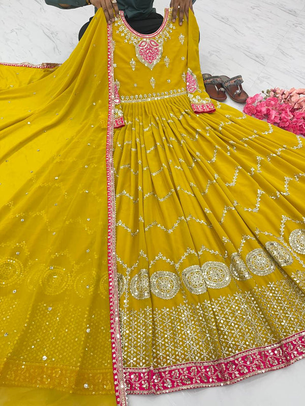 Haldi Wear Yellow Color Sequence Work Gown Clothsvilla