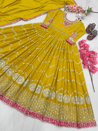 Haldi Wear Yellow Color Sequence Work Gown Clothsvilla