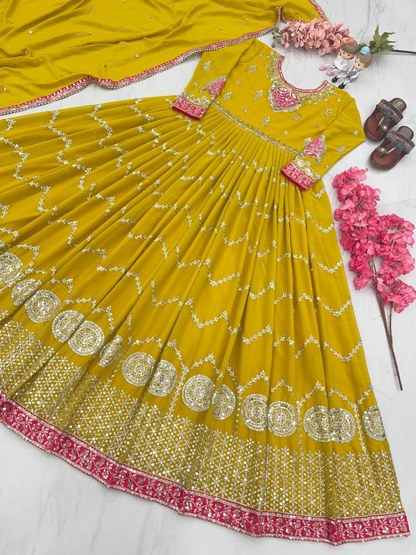 Haldi Wear Yellow Color Sequence Work Gown Clothsvilla