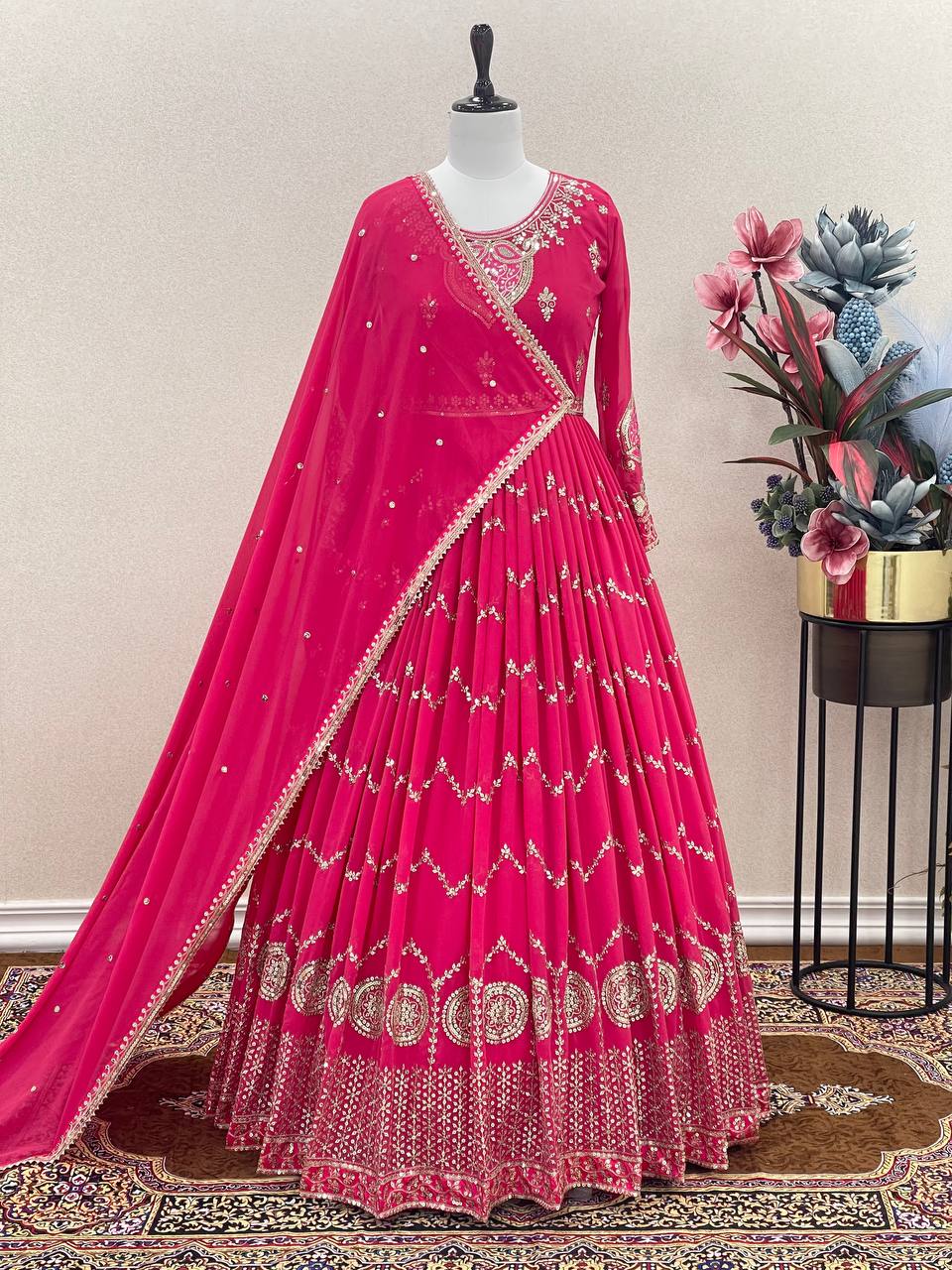 Attractive Pink Color Sequence Work Gown Clothsvilla