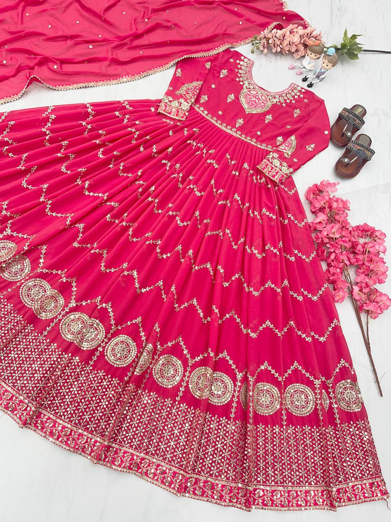 Attractive Pink Color Sequence Work Gown Clothsvilla