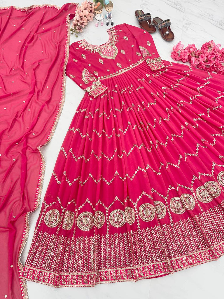 Attractive Pink Color Sequence Work Gown Clothsvilla