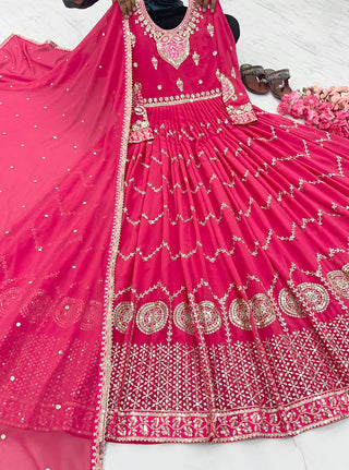 Attractive Pink Color Sequence Work Gown Clothsvilla
