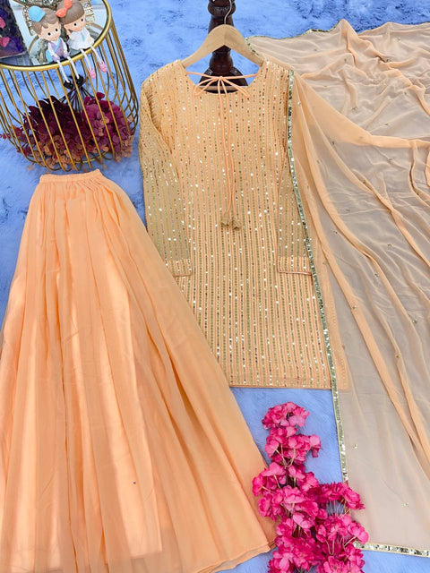 Festive Wear Light Peach Color Sequence Work Sharara Suit Clothsvilla Main image