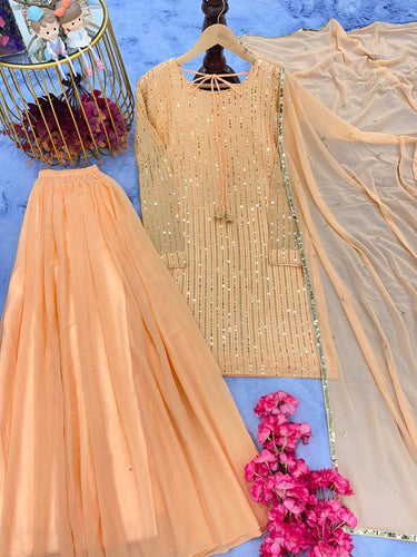 Festive Wear Light Peach Color Sequence Work Sharara Suit Clothsvilla