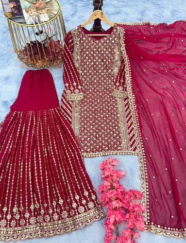 Attractive Dark Pink Color Sequence Work Sharara Suit Clothsvilla