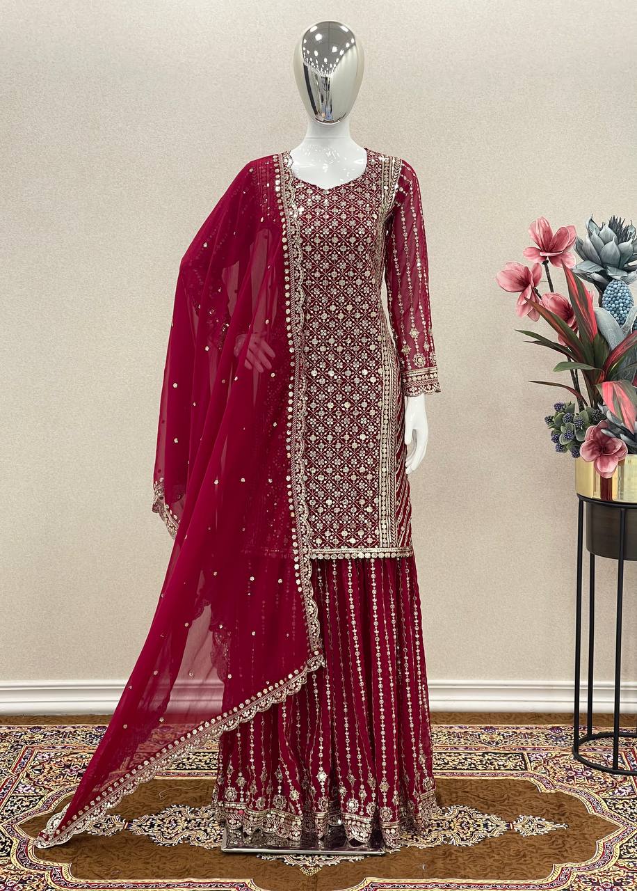 Attractive Dark Pink Color Sequence Work Sharara Suit Clothsvilla