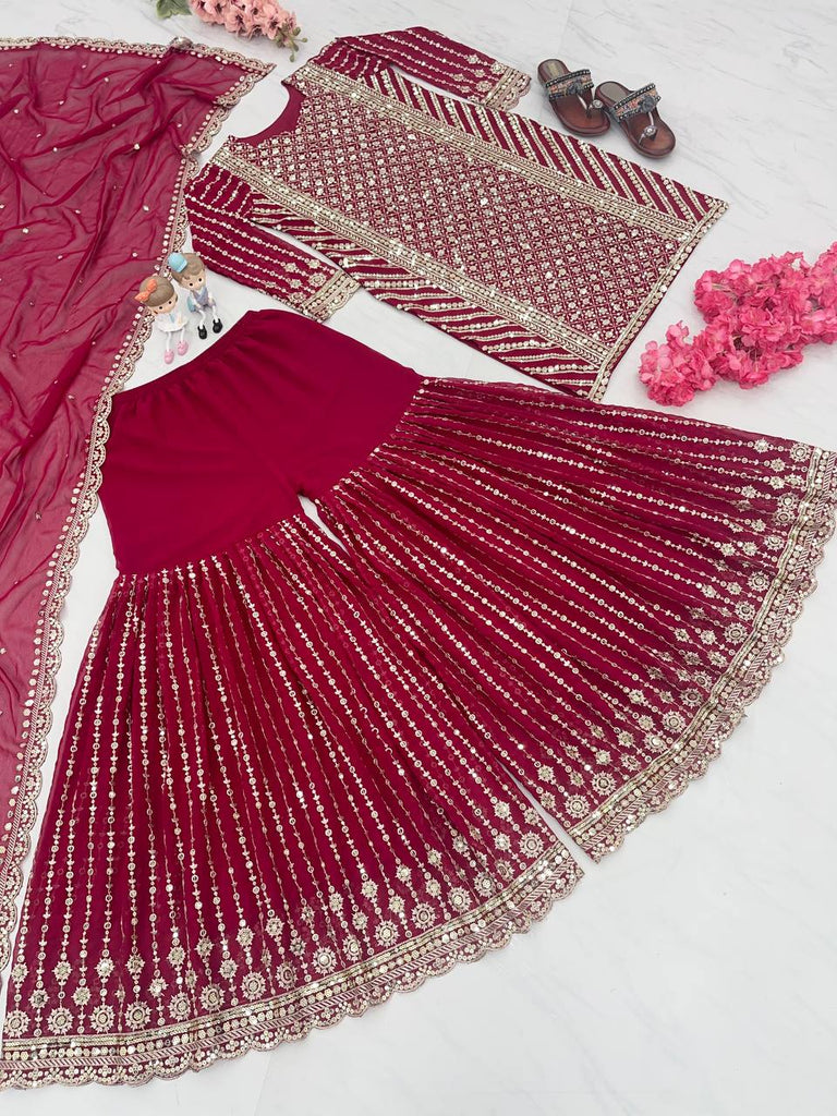 Attractive Dark Pink Color Sequence Work Sharara Suit Clothsvilla
